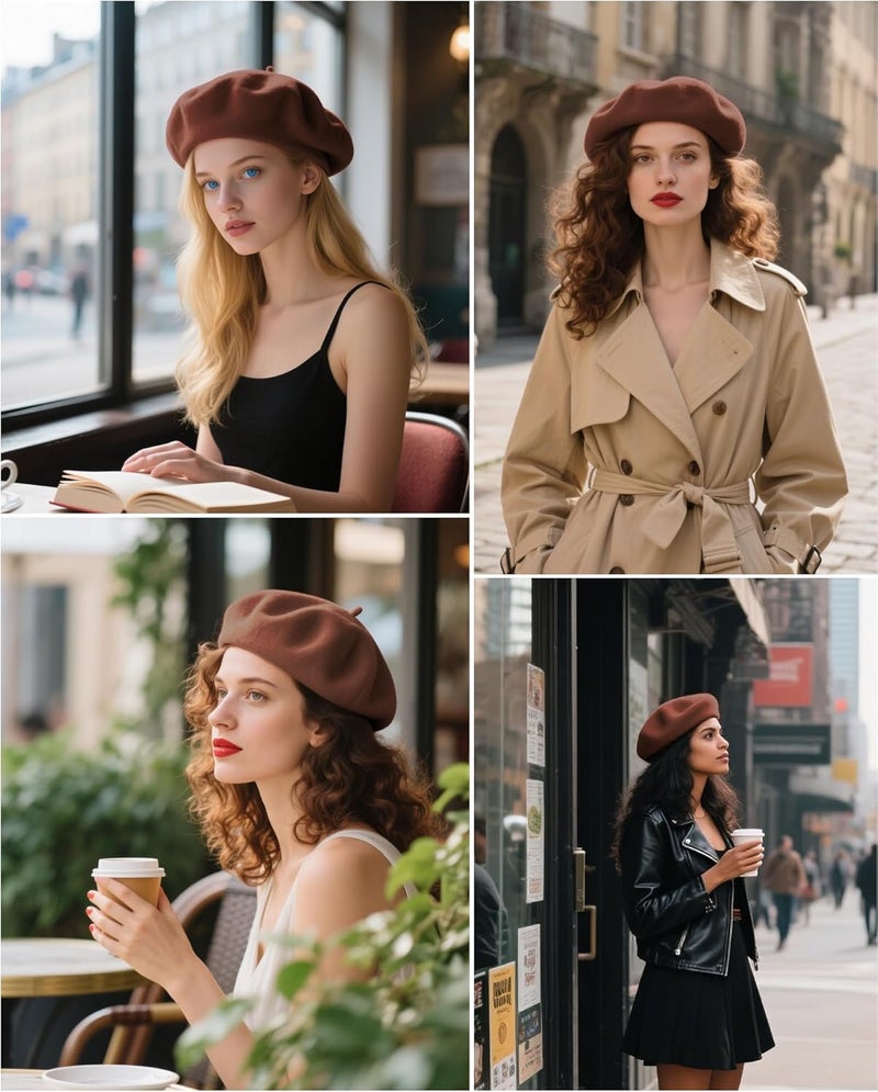 CKYPTFK Beret Hats for Women Holiday Wool French Style-Black/Red Church Hat-Clueless Outfit & Men's Beret - Image 3
